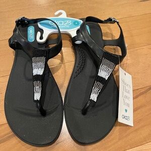 New with tag. Oka-B Bri Licorice Black Beaded Strand T-Strap Sandals